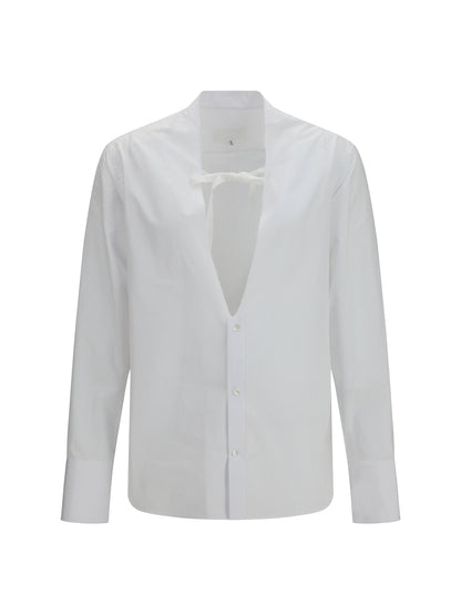 Cotton Shirt With Bow, White