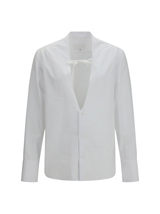 Cotton Shirt With Bow, White