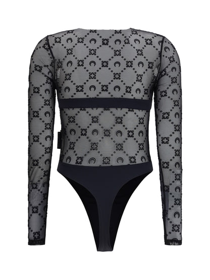 Mesh Body Moon Motif Black