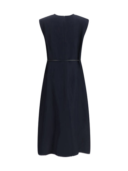V-Neck Belted Dress Night Blue