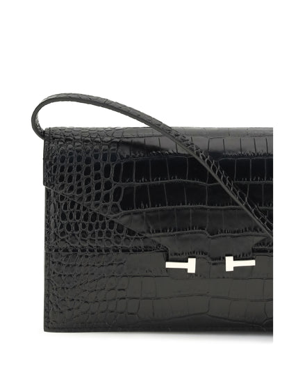 Shoulder Bag Crocodile-Print Black
