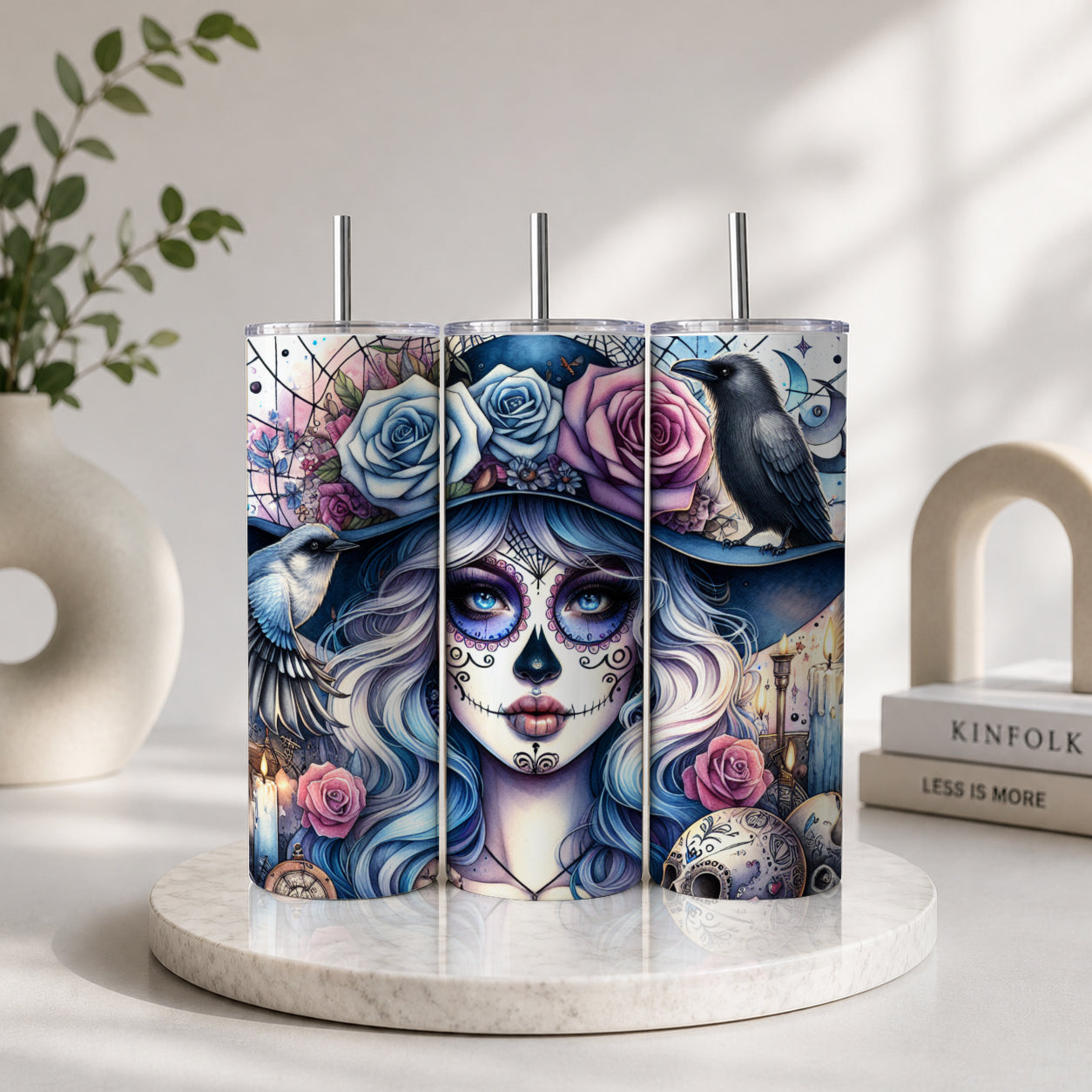 Day of the Dead Sugar Skull Woman – Floral Gothic Art Drinkware