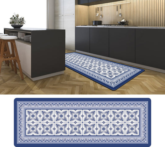19.6 in. x 55 in. Anti-Fatigue Kitchen Runner Mat (Blue Geo)