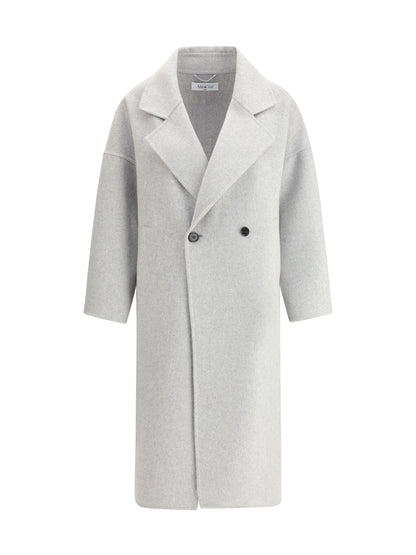 Double-Breasted Long Coat Light Grey Melange