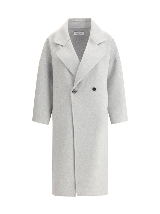 Double-Breasted Long Coat Light Grey Melange