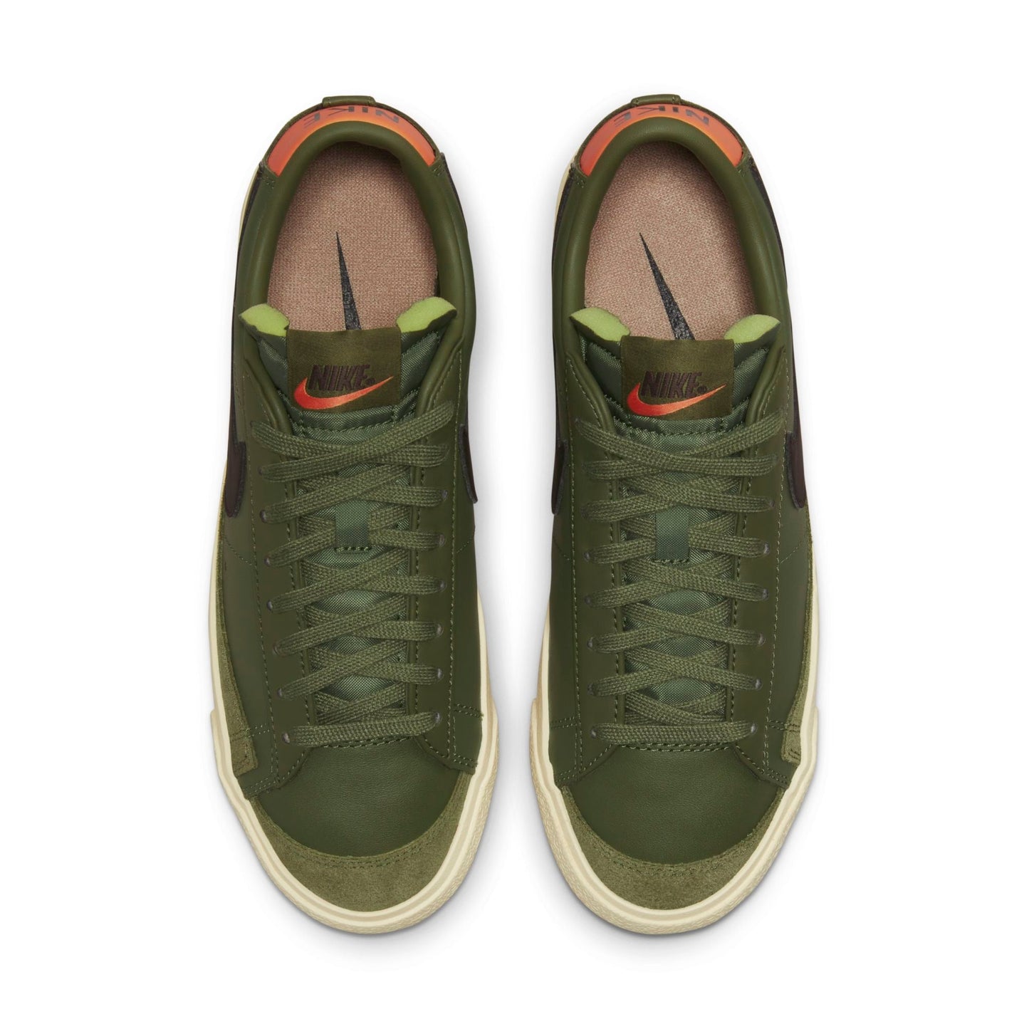 Nike Women's Blazer Low 77 'Medium Olive Orange Trans' Sneakers