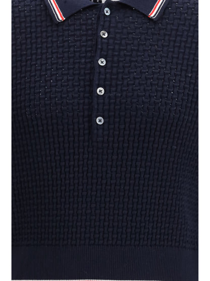 Polo Shirt Woven Cotton Navy