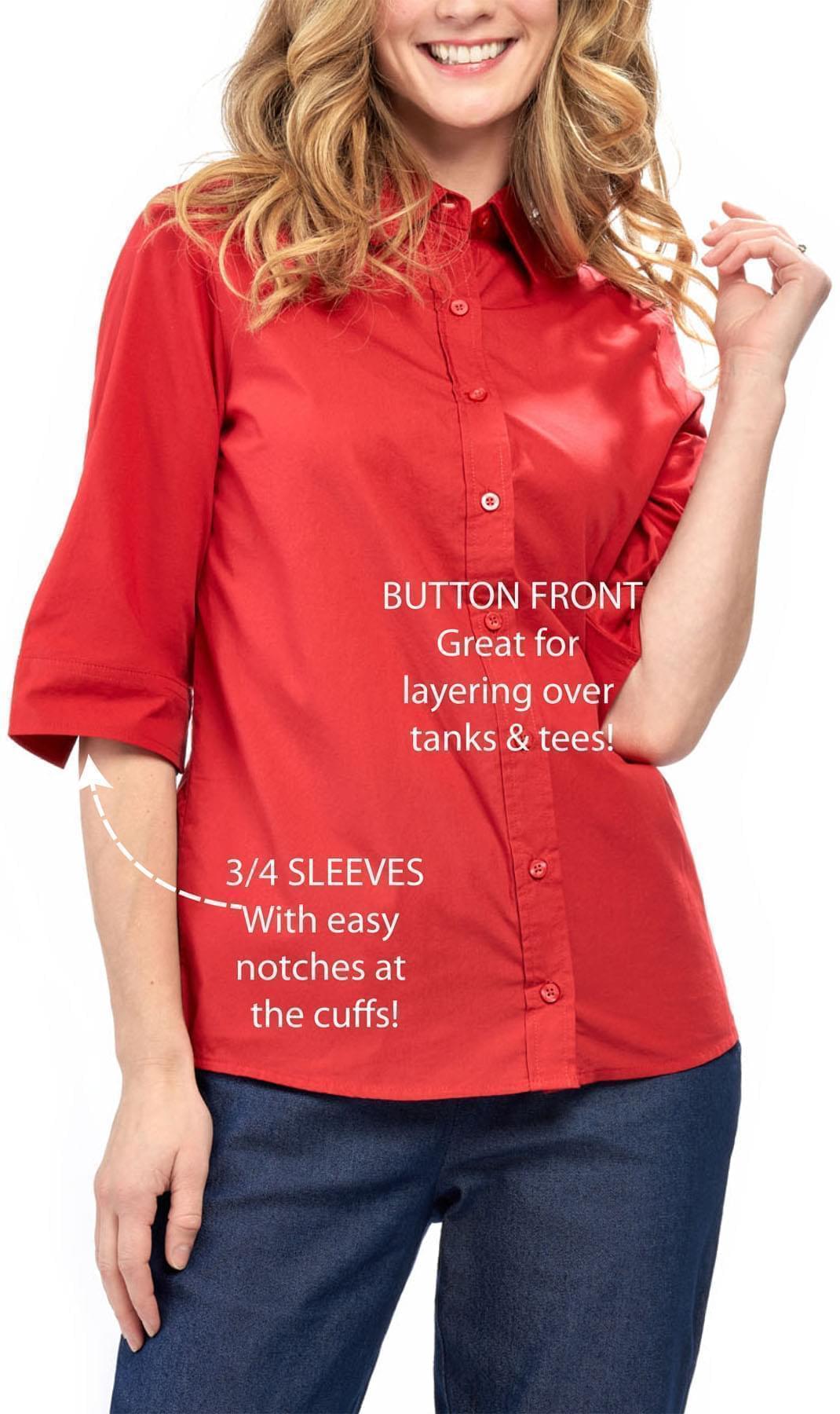Womens Regular Fit 3/4 Sleeve Button Down Collared Camp Shirt