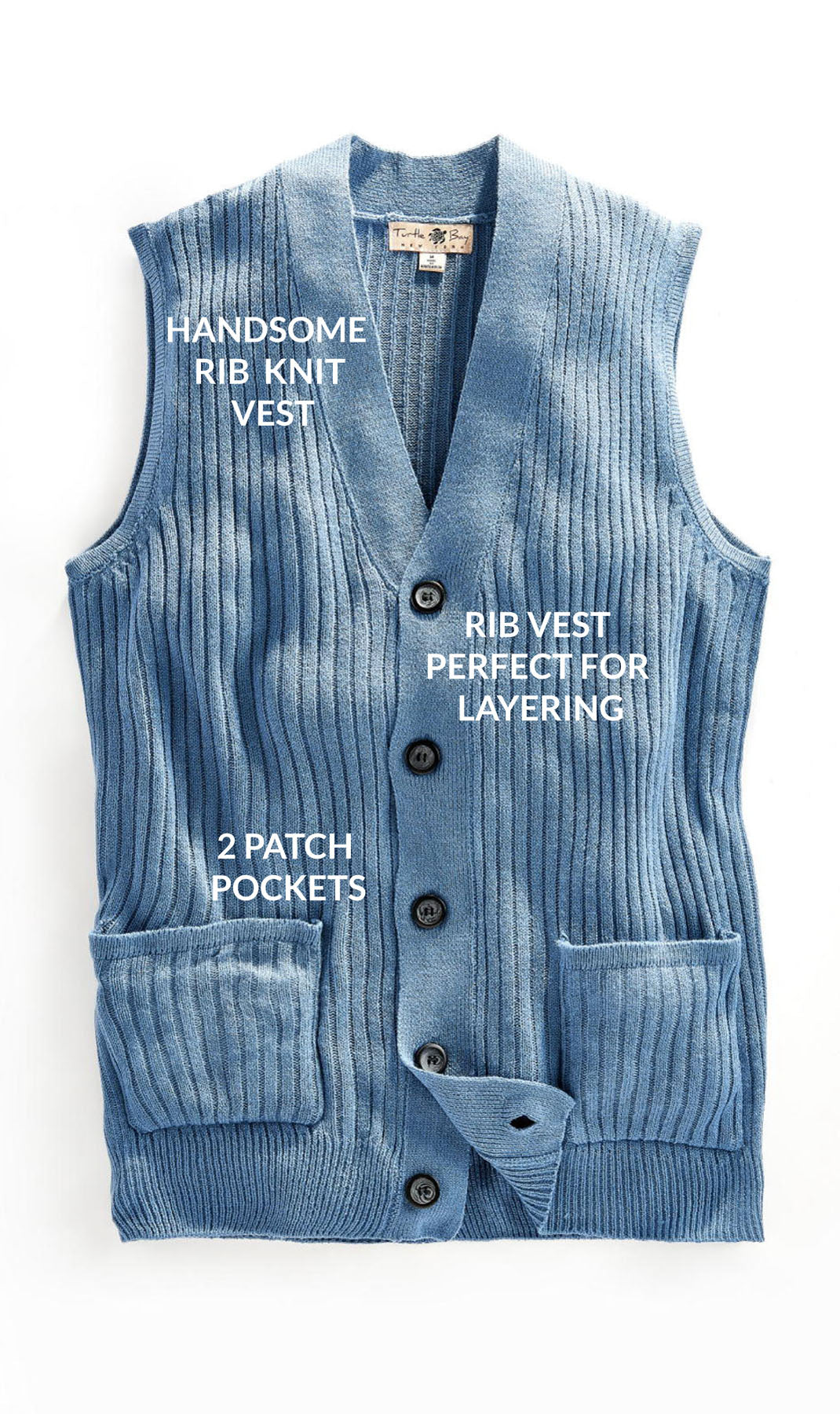 Men's Relaxed Fit Rib Knit Sweater Vest - Button Front with Pockets