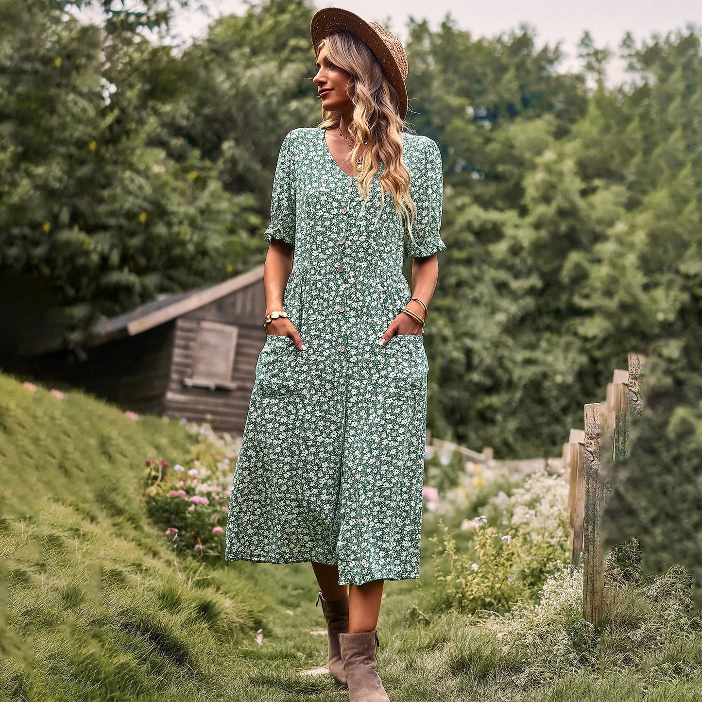 Women’s Dress With Spring/Summer Printed Temperament, A-Line Skirt Popular