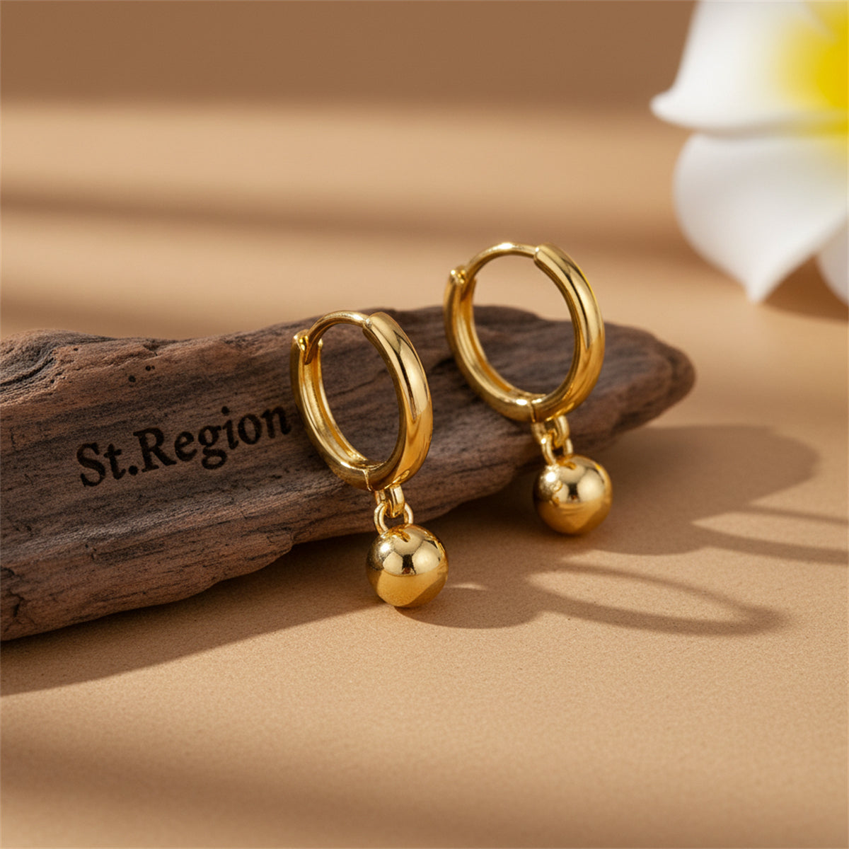 Goldtone Ball Hoop Earrings