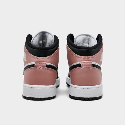 Air Jordan Grade School Retro 1 Mid 'White Rust Pink Black Gs' Sneakers