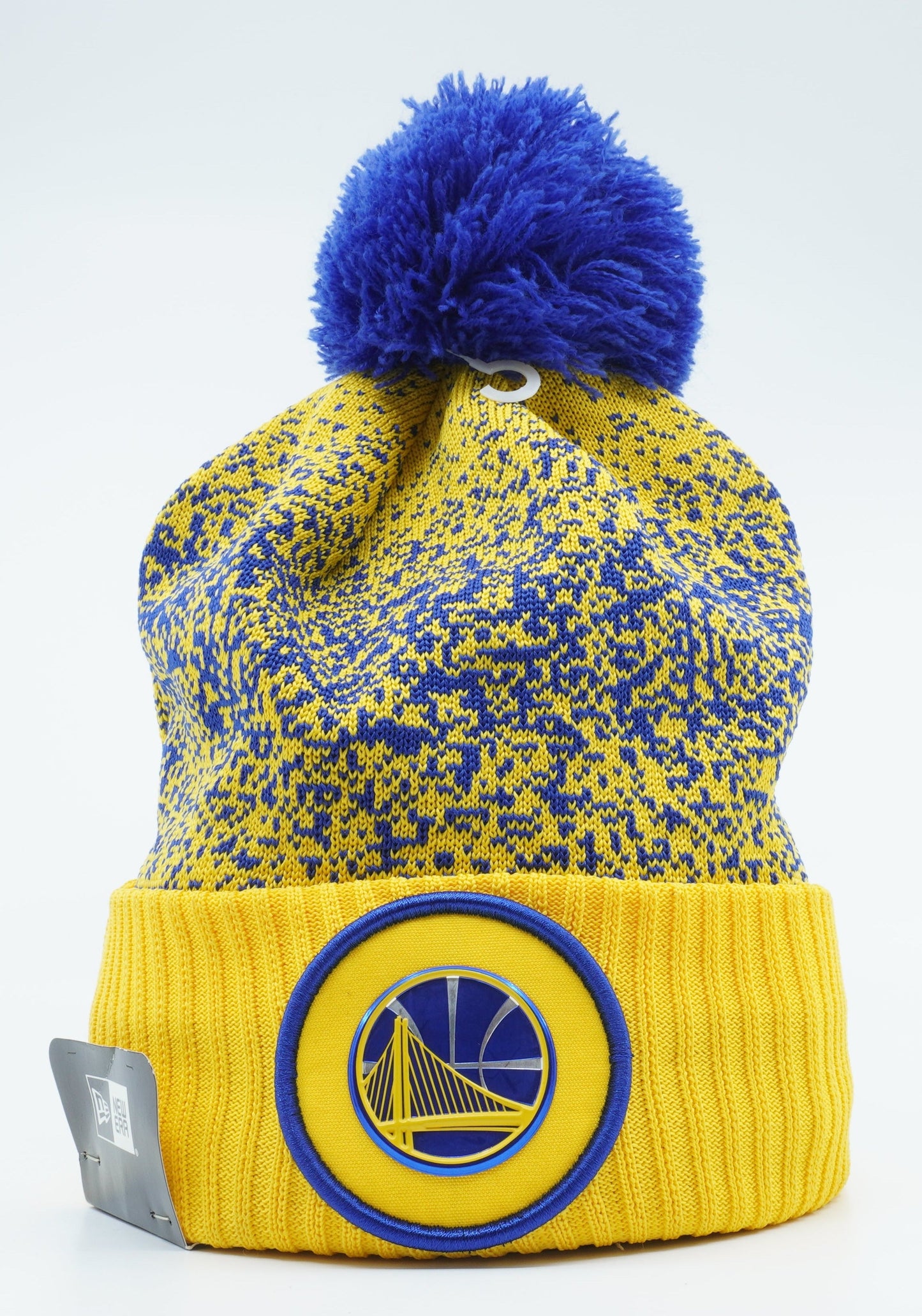 Men's New Era NBA Gs Warriors On The Court Pom Beanie - Yellow/Blue