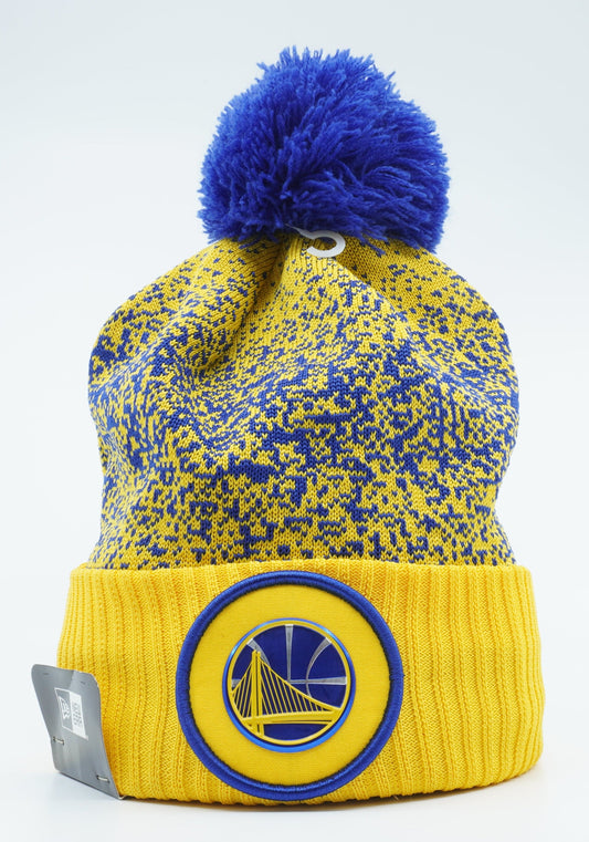 Men's New Era NBA Gs Warriors On The Court Pom Beanie - Yellow/Blue
