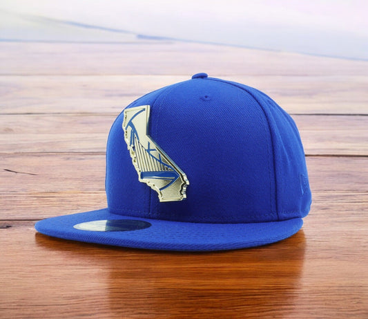 New Era Men's NBA Gs Warriors 5950 Gold Stated Metal Badge Fitted-Blue