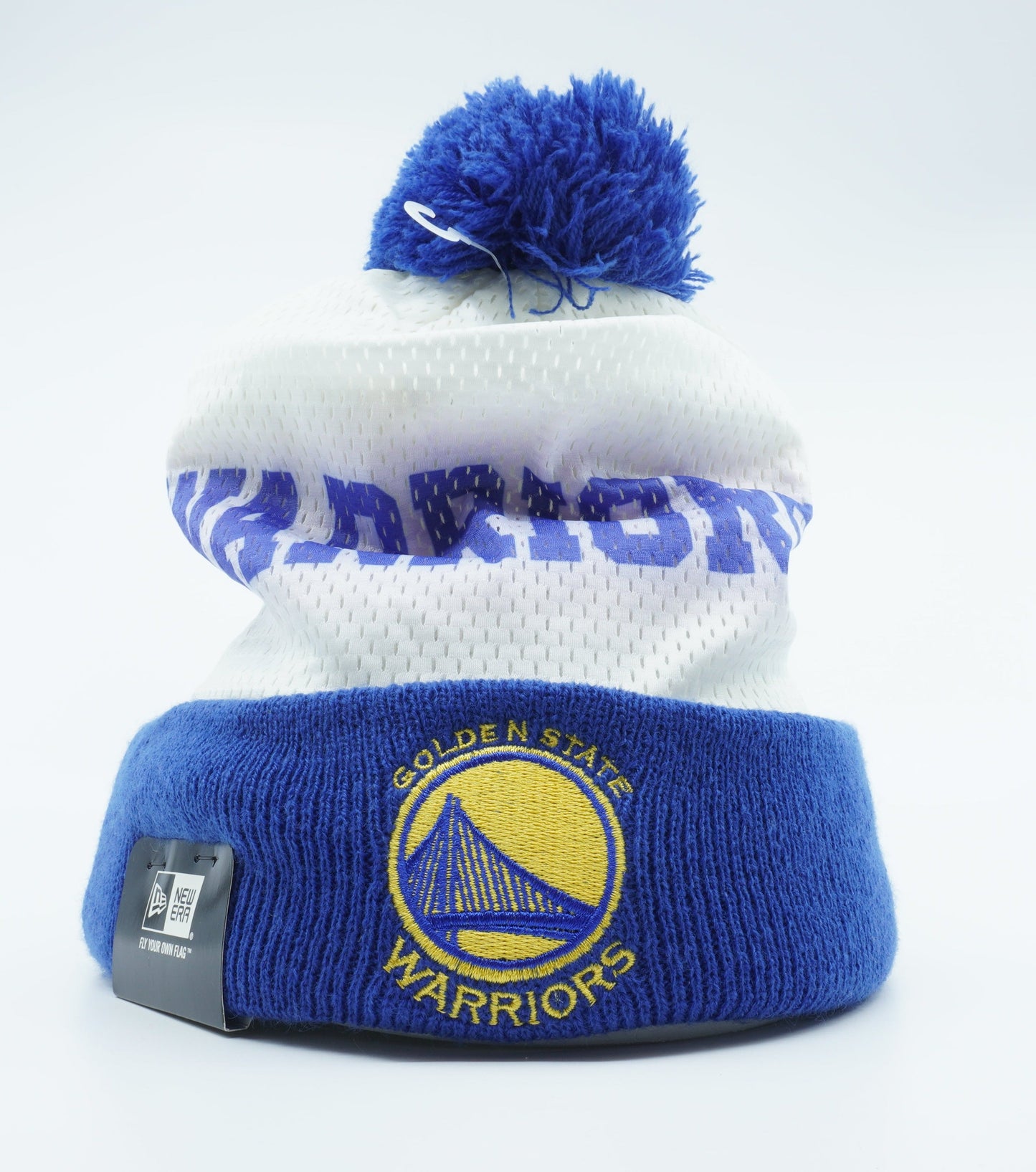 Men's New Era NBA Gs Warriors Mesh Layer Pom Beanie - White/Blue