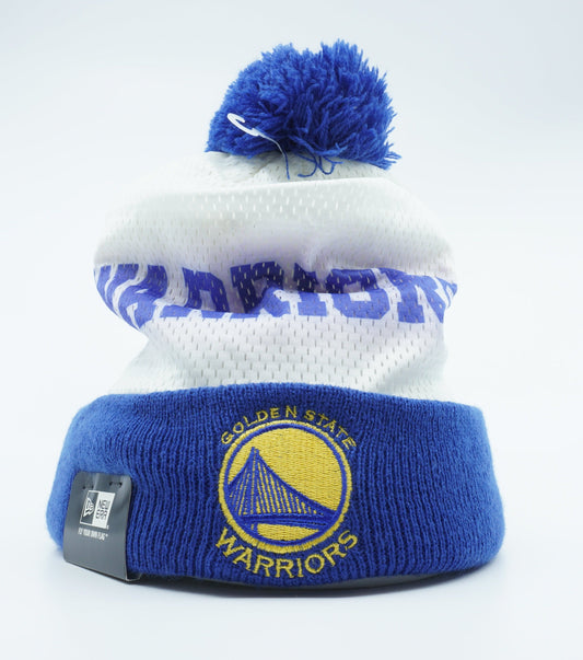 Men's New Era NBA Gs Warriors Mesh Layer Pom Beanie - White/Blue