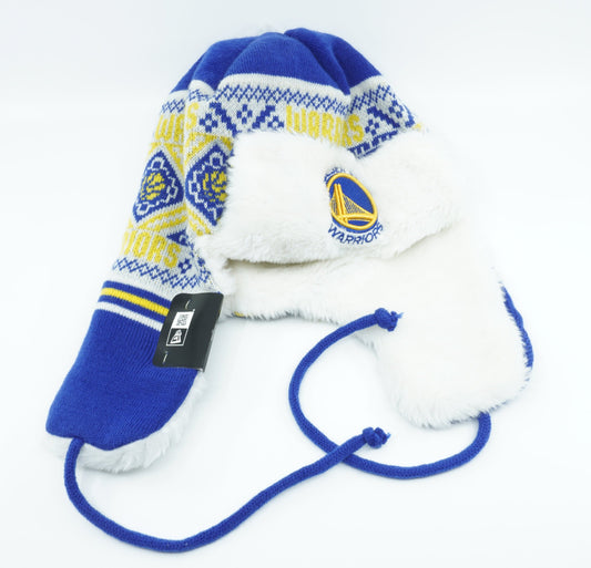 Men's New Era NBA Golden State Warriors Festive Trapper Beanie - Blue