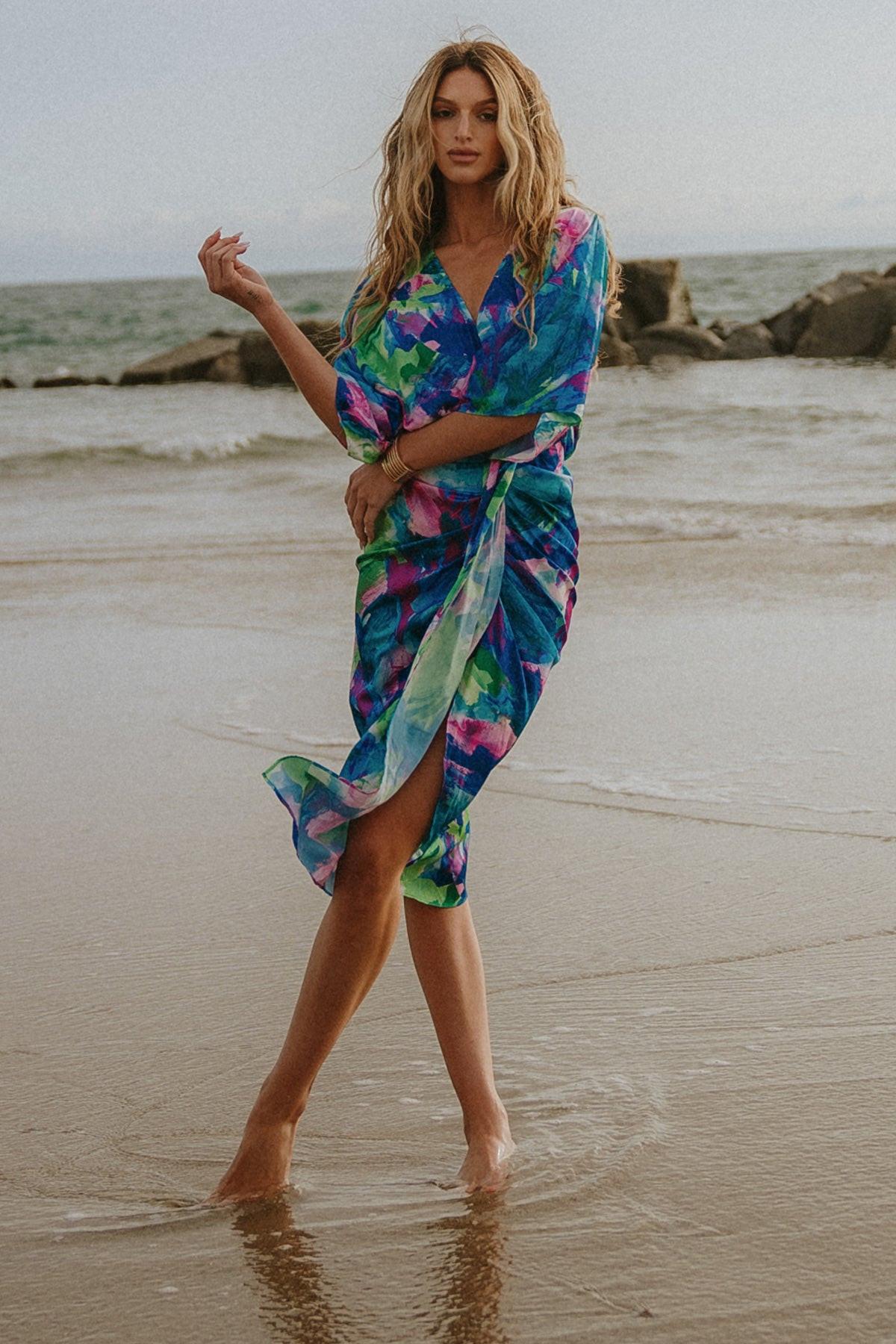 On the Horizon Woven Satin Midi Dress