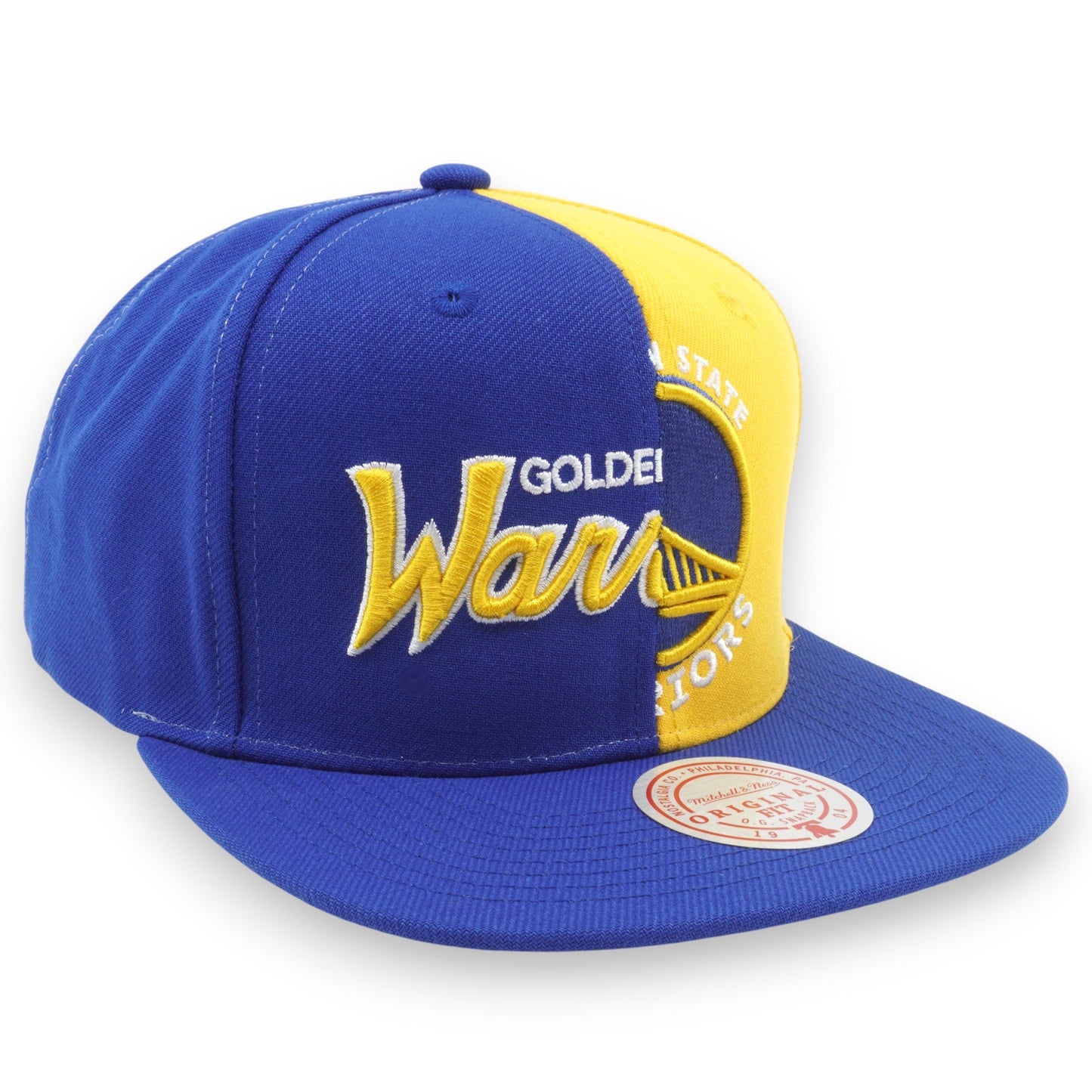 Men's Mitchell & Ness NBA Split Crown Snapback Warriors