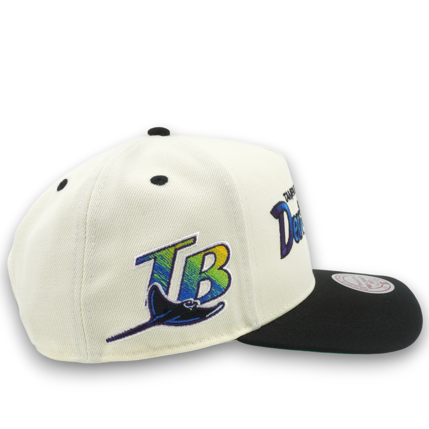 Men's Mitchell & Ness MLB Hat Trick Script Pro Pinch Snapback Coop Rays - Cream