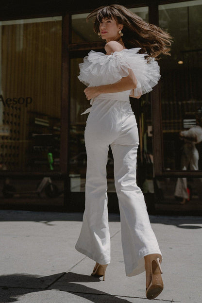 A Power Mood White Denim Jumpsuit