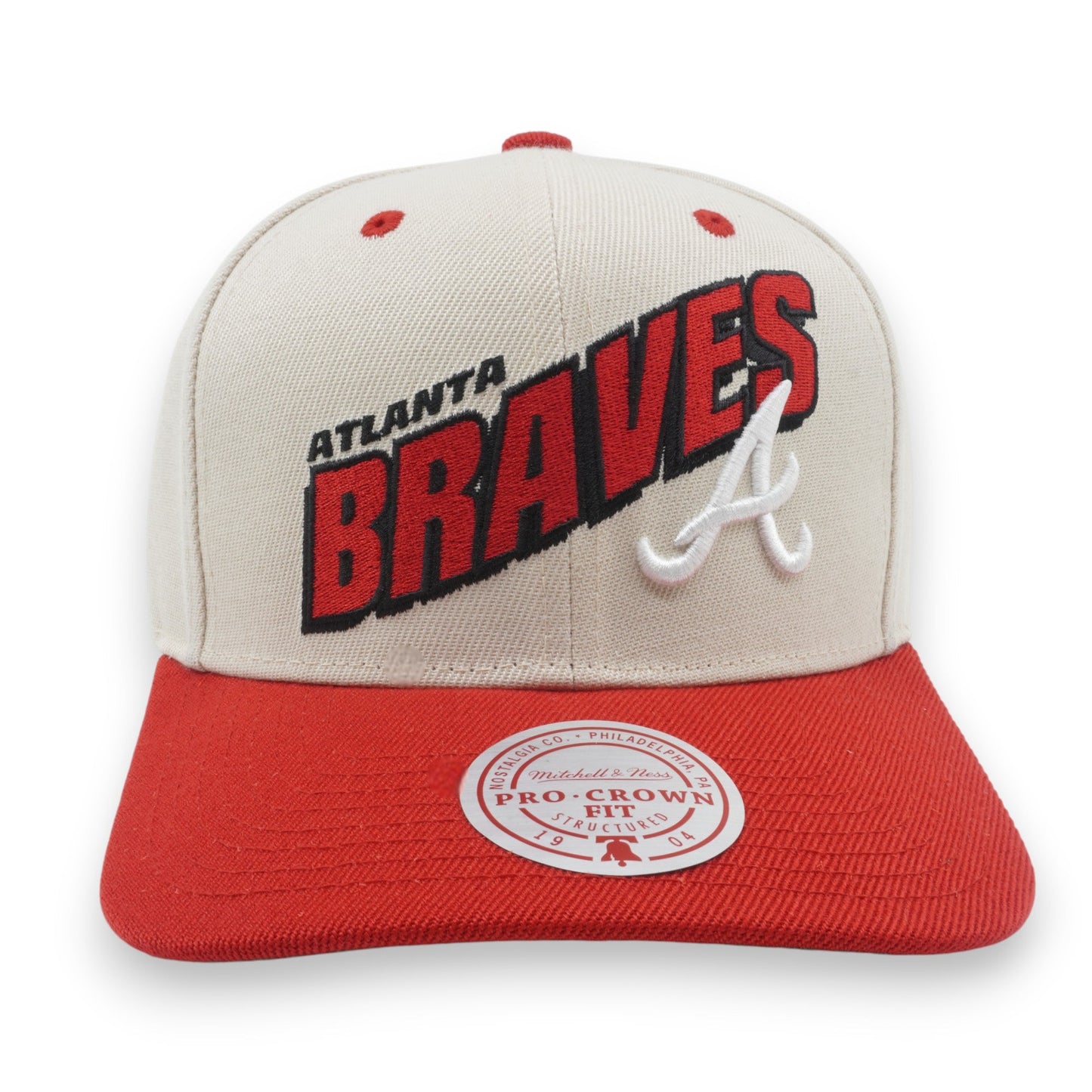 Men's Mitchell & Ness MLB Retro Type Pro Snapback Braves - Off White