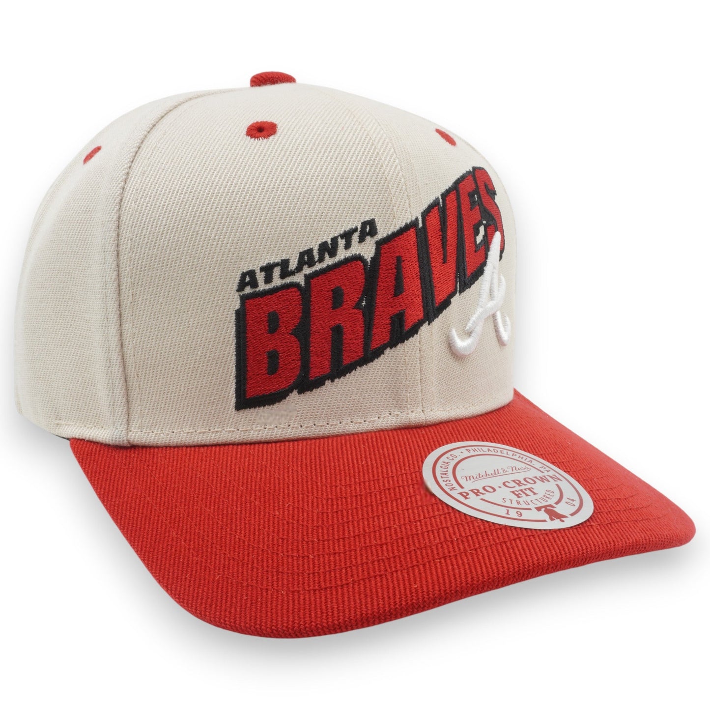 Men's Mitchell & Ness MLB Retro Type Pro Snapback Braves - Off White