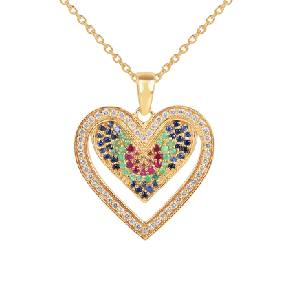 22k Gold Vermeil Diamond and Multi-Gemstone Heart Necklace