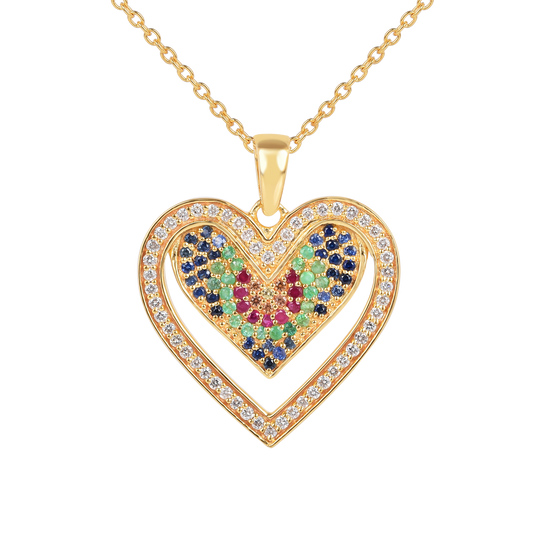 22k Gold Vermeil Diamond and Multi-Gemstone Heart Necklace