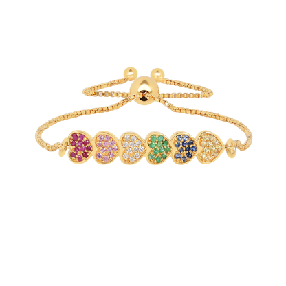 22k Gold Vermeil Diamond and Multi-Gemstone Heart Bolo Bracelet