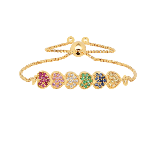 22k Gold Vermeil Diamond and Multi-Gemstone Heart Bolo Bracelet