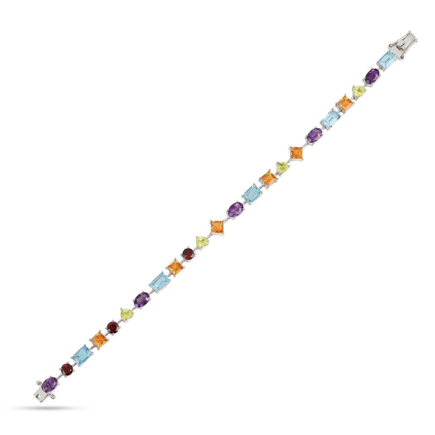 Multi-Shape Multicolor Gemstones Prong Sterling Silver Tennis Bracelet