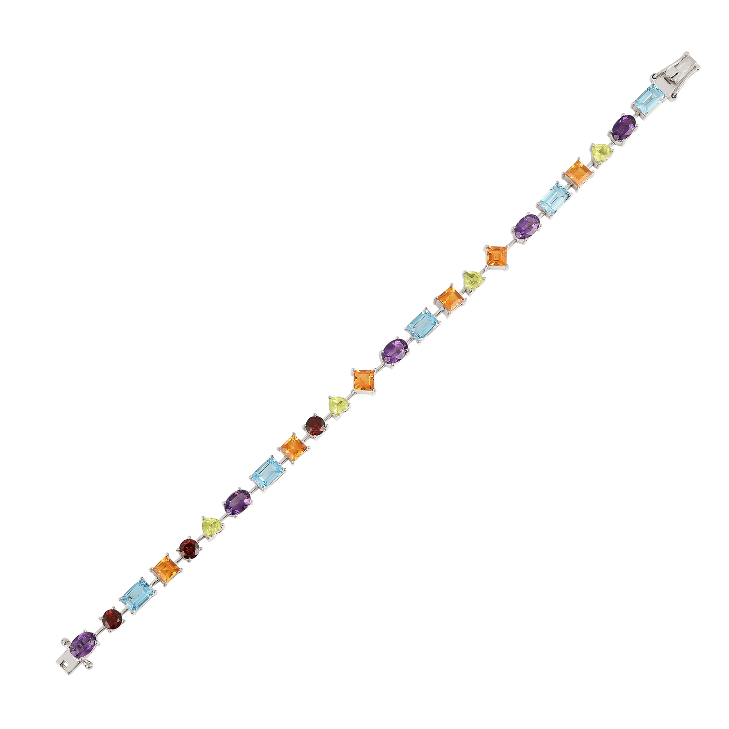 Multi-Shape Multicolor Gemstones Prong Sterling Silver Tennis Bracelet