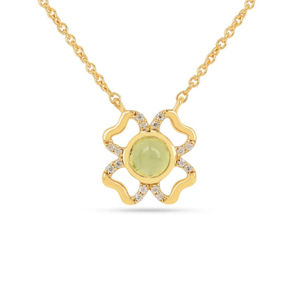 Floral Green Peridot Four Leaf Clover Necklace