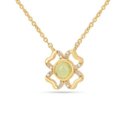 Floral Green Peridot Four Leaf Clover Necklace