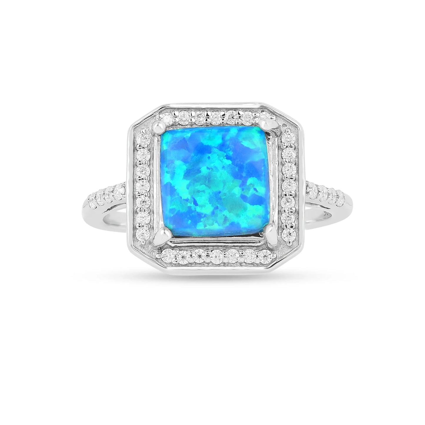 Lab Created Blue Opal Halo Ring