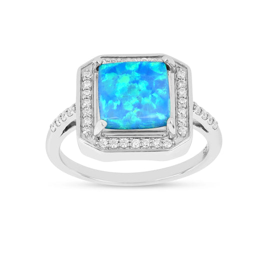 Lab Created Blue Opal Halo Ring