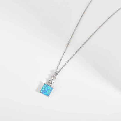 Lab Grown Princess Cut Blue Opal Pendant Necklace