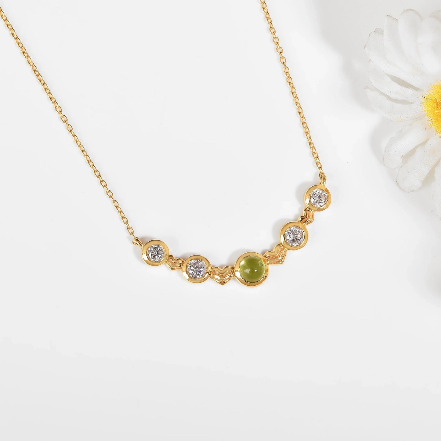 Five-Stone Peridot Silver Bar Necklace