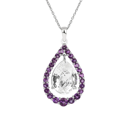 Natural White Topaz Pear Amethyst Necklace