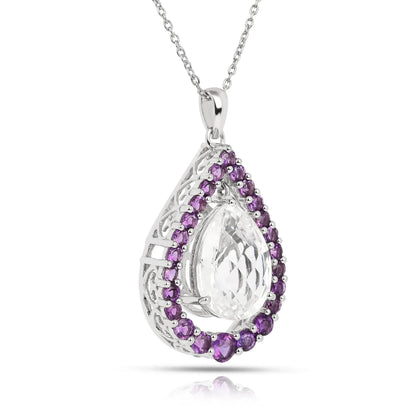 Natural White Topaz Pear Amethyst Necklace