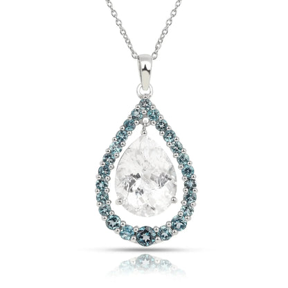Natural White Topaz Teardrop Blue Topaz Necklace