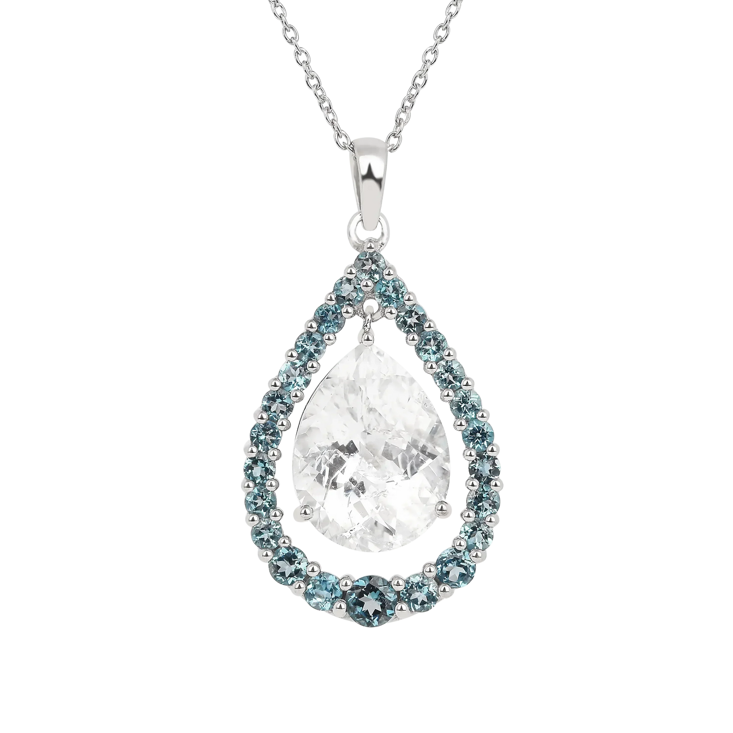 Natural White Topaz Teardrop Blue Topaz Necklace