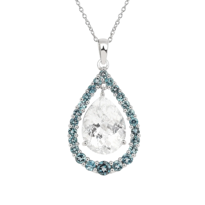 Natural White Topaz Teardrop Blue Topaz Necklace