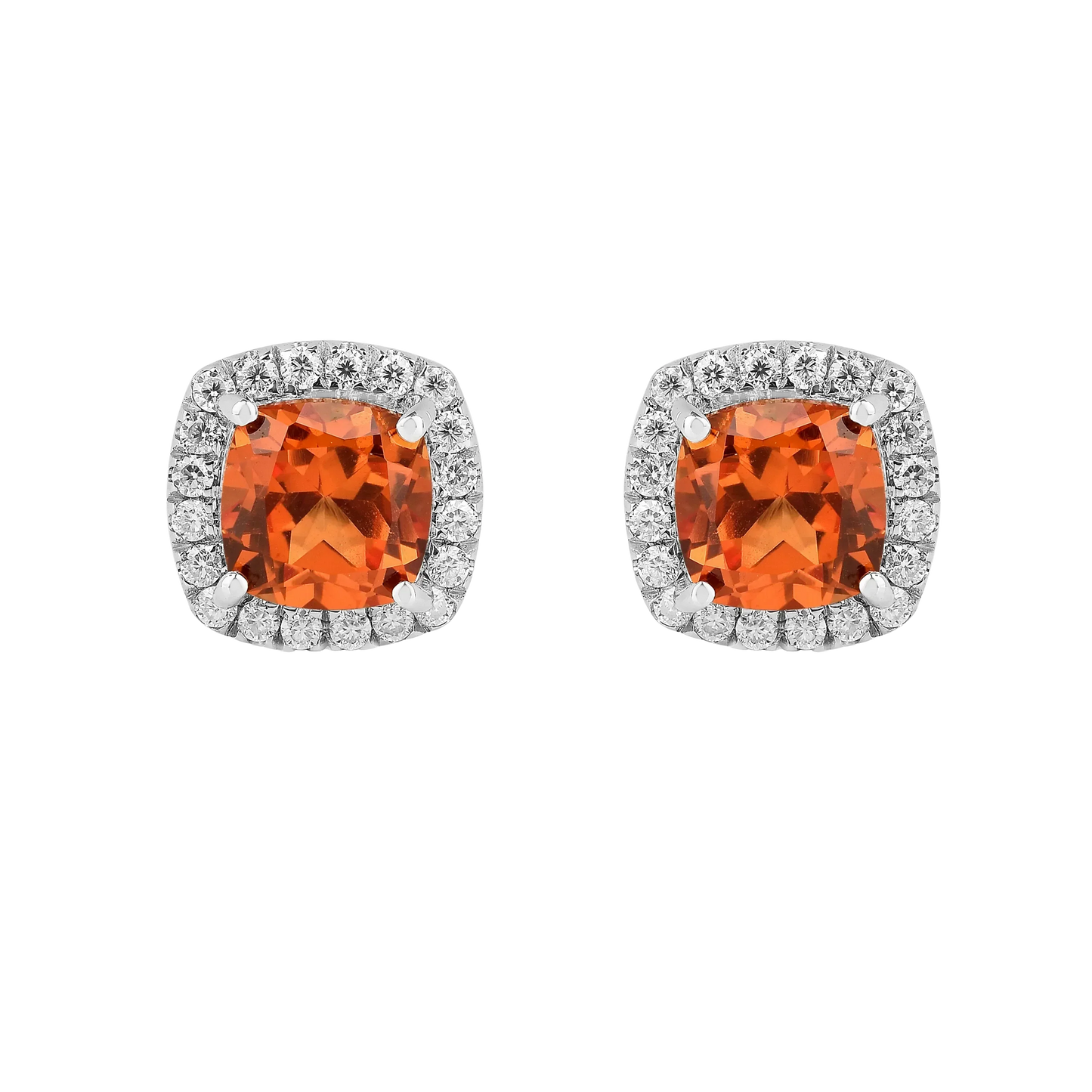 Peach Sapphire Cushion Stud Earrings