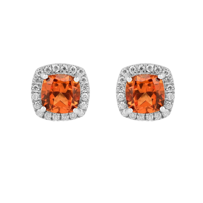 Peach Sapphire Cushion Stud Earrings