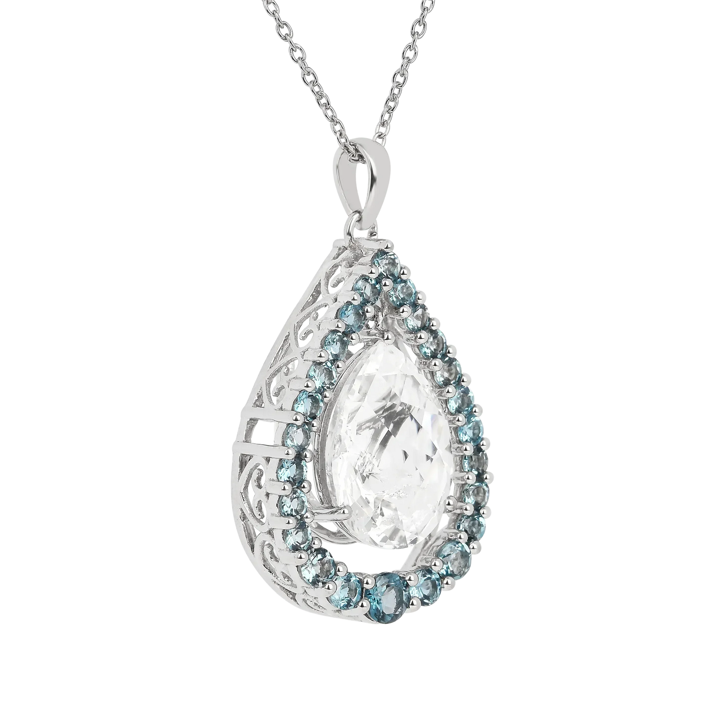 Natural White Topaz Teardrop Blue Topaz Necklace