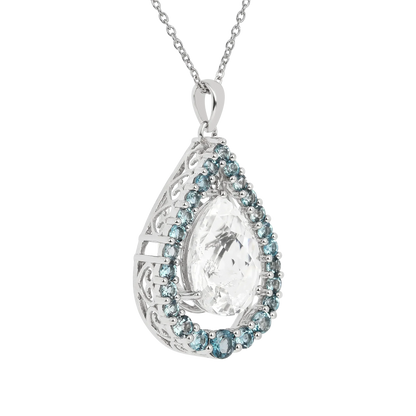 Natural White Topaz Teardrop Blue Topaz Necklace