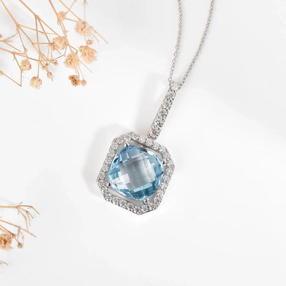 Natural Briolette Cut Sky Blue Topaz Pendant Necklace